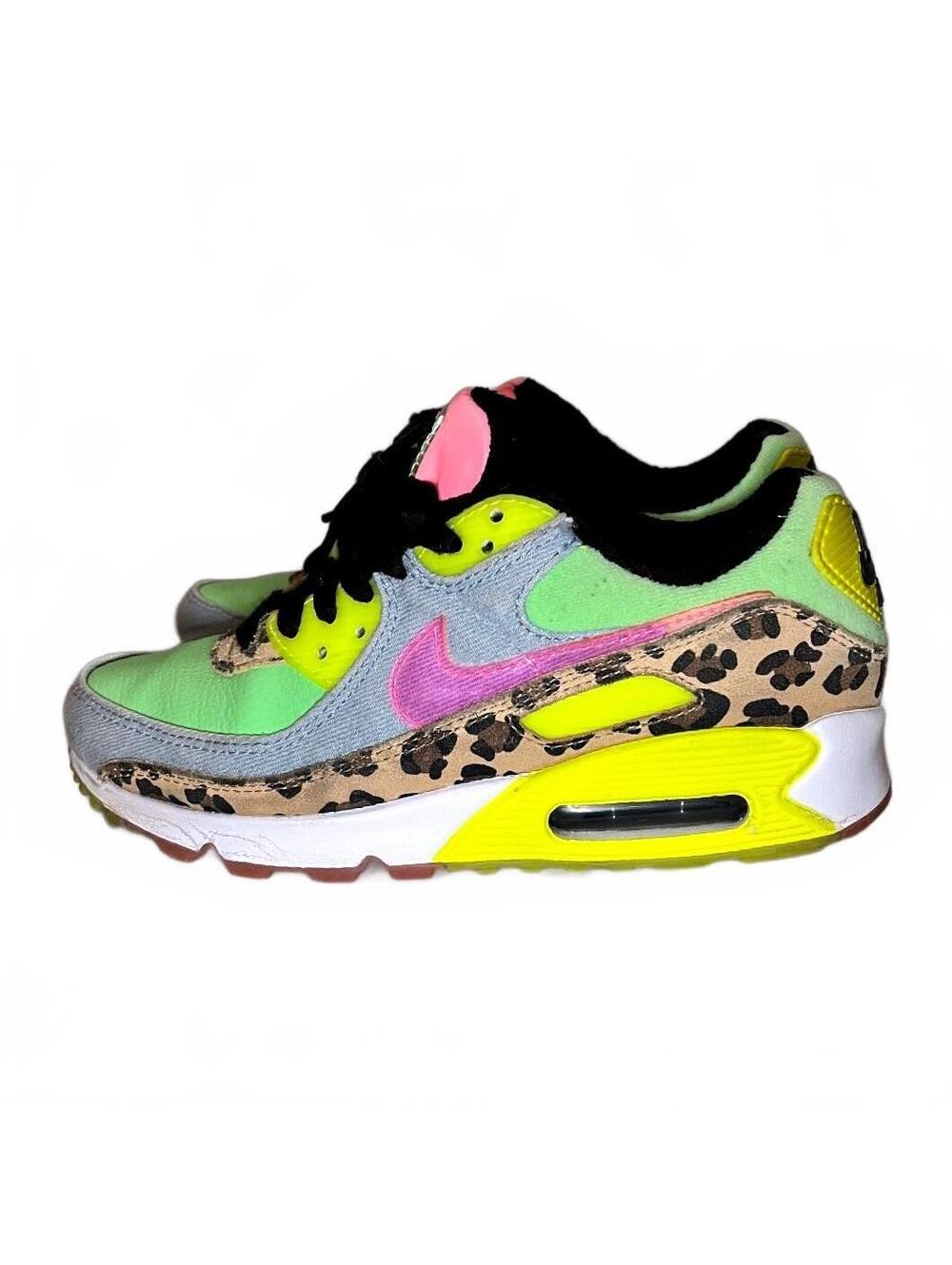 Nike Air Max 90 LX Denim Leopard Print “90s Dancefloor Green” Womens 7 - Picture 2 of 7